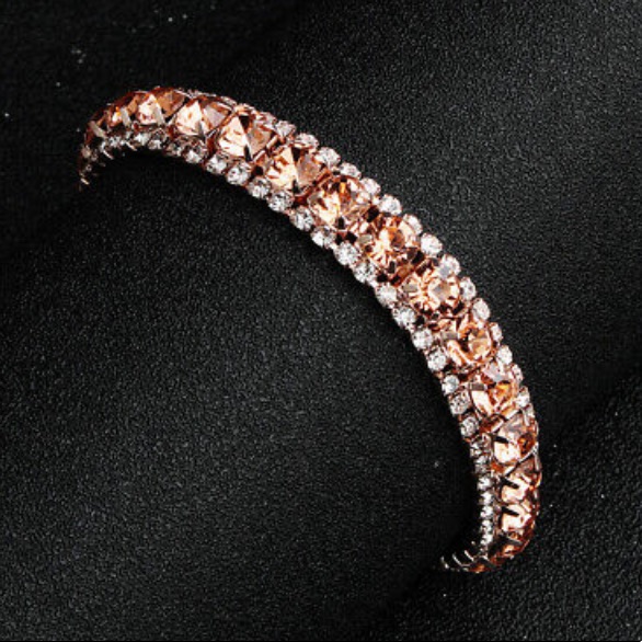 Gorgeous Champagne Rhinestone Silver Bracelet